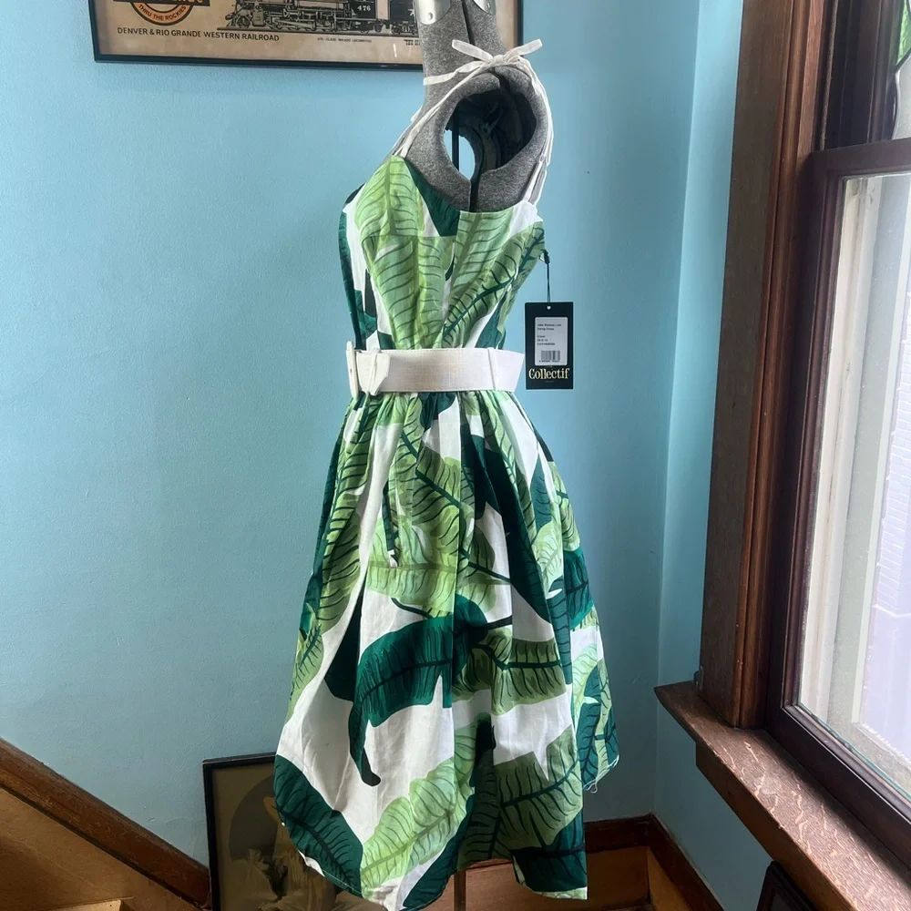 Collectif Mainline Jade Banana Leaf swing dress - Picture 6 of 13